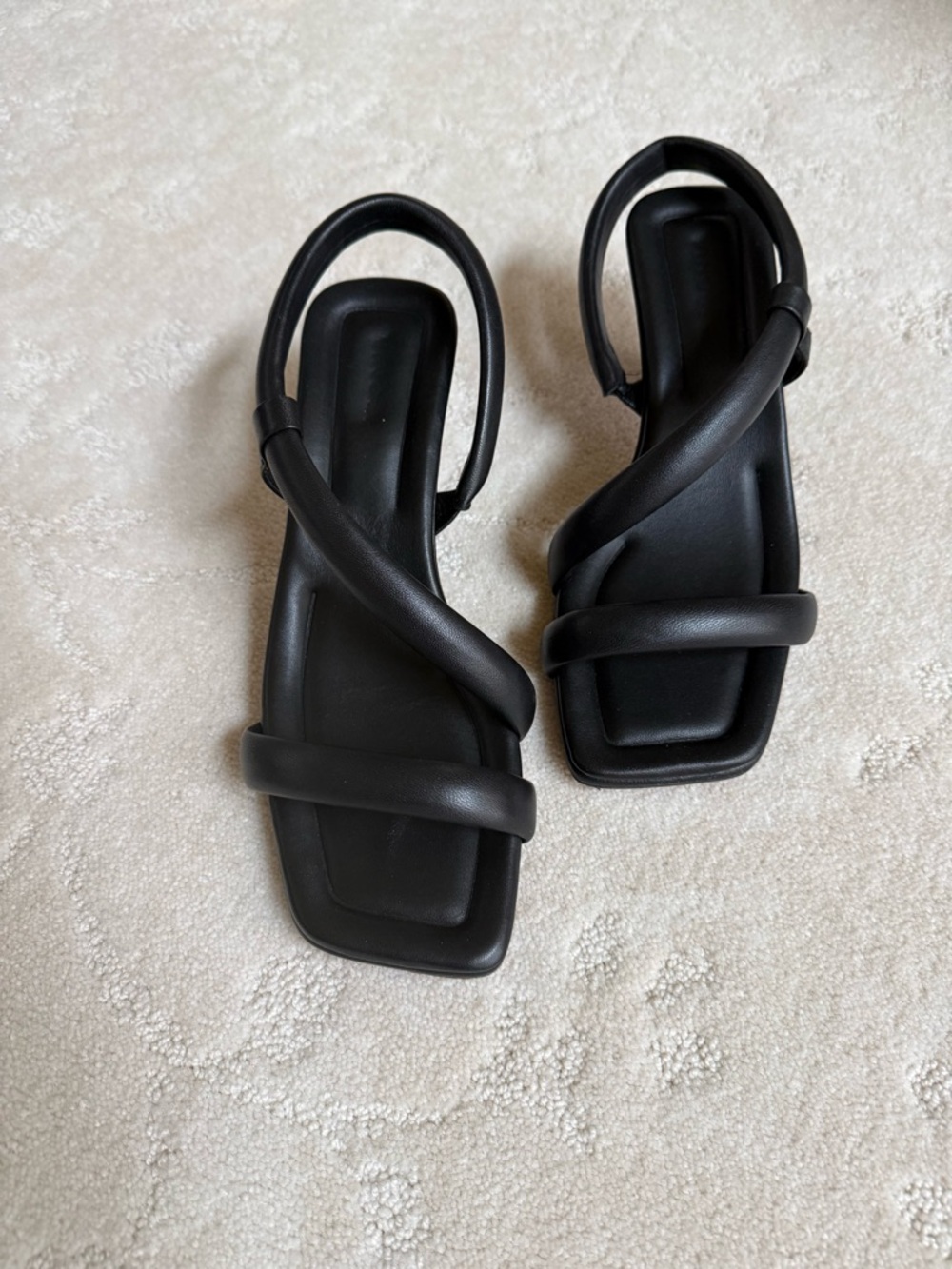 Vince Black Padded Crisscross Square-Toe Slingback Sandals